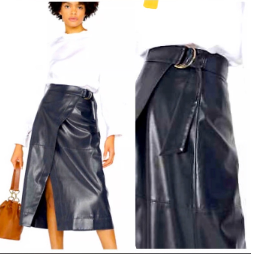Ted Baker Faux Leather Wrap Midi Skirt | Size 0